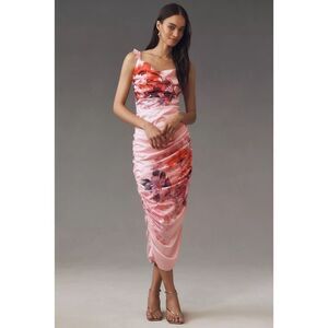 BHLDN Callie Sleeveless Ruched Floral Charmeuse Midi Dress